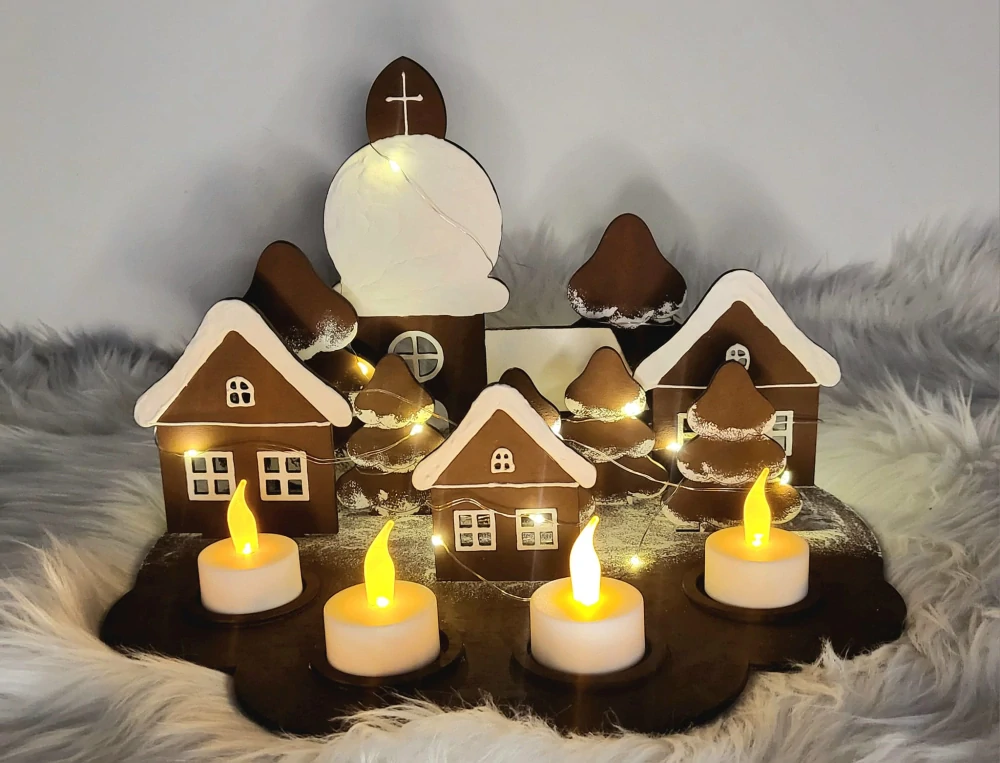 Adventní svícen - Perníková vesnička