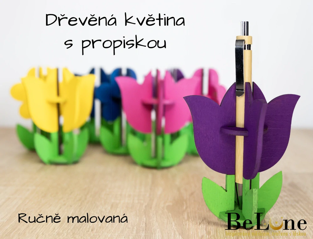 Dřevěný tulipán s propiskou - fialový