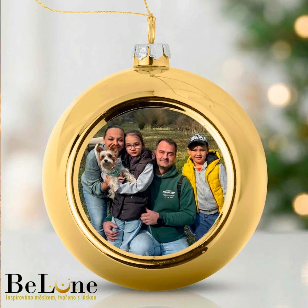 Vánoční baňka s fotografií zlatá
