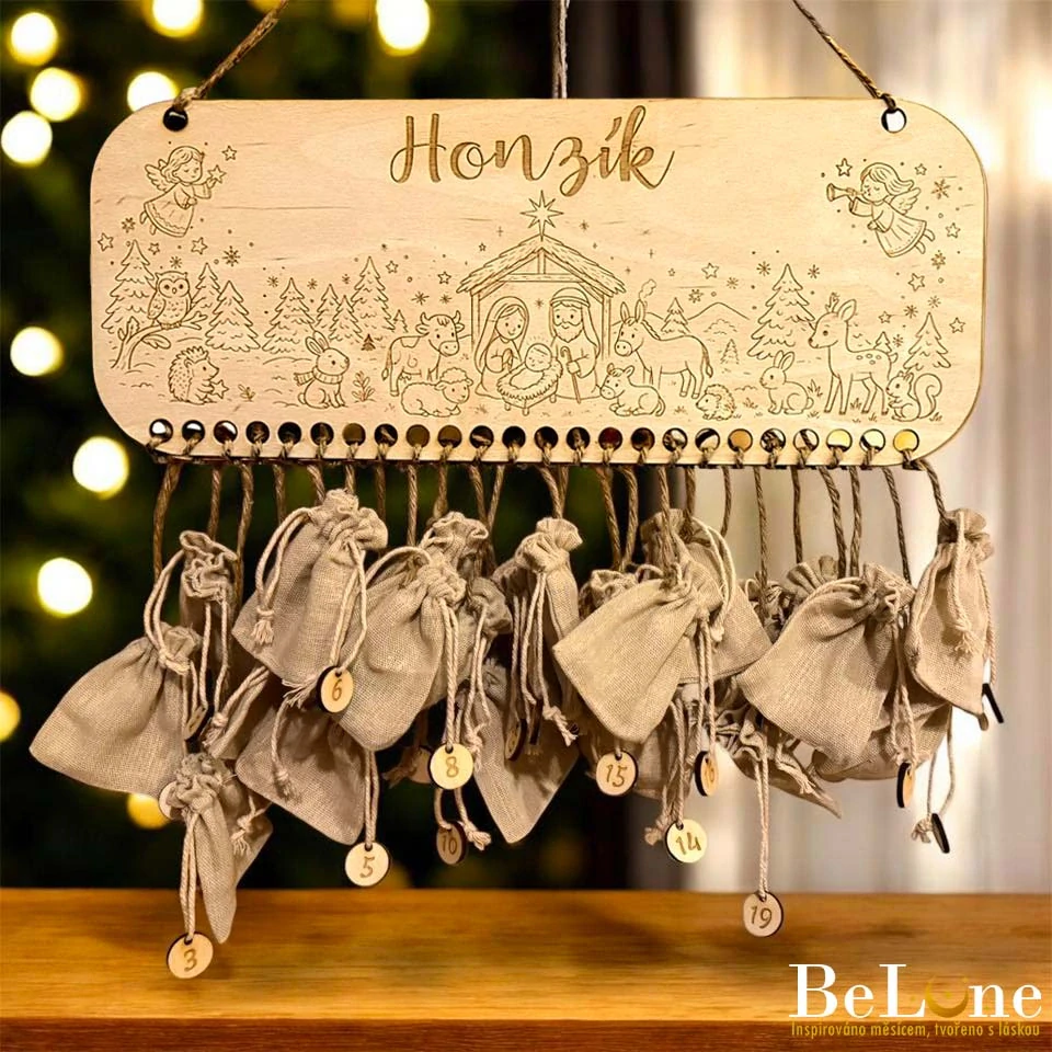 Dřevěný adventní kalendář – Roztomilý betlém