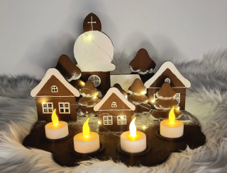 Adventní svícen - Perníková vesnička