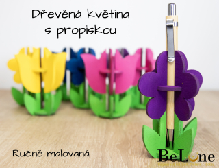 Dřevěná květina s propiskou - různé barvy