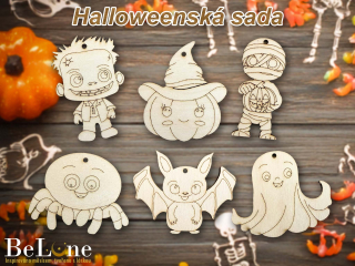 Dřevěná Halloweenská sada – 6 závěsných ozdob
