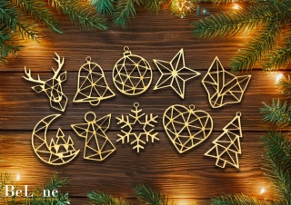 Vánoční sada 10 ozdob – Dřevěná symetrie