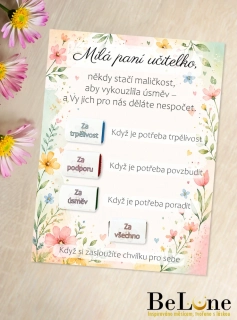 Dárková kartička pro paní učitelku s čokoládkami