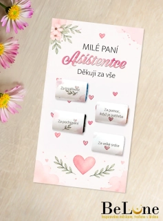 Dárková kartička pro paní asistentku s čokoládkami