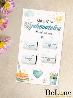 Dárková kartička pro paní vychovatelku s čokoládkami