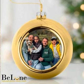 Vánoční baňka s fotografií zlatá
